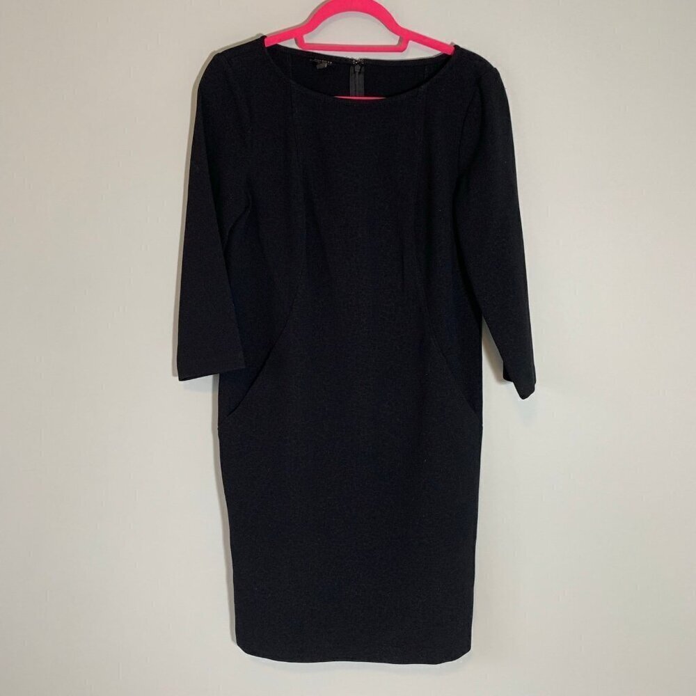 Talbots Sheath Dress Womens 6 Black 3/4 Sleeve Boatneck Career